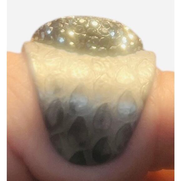 Mabe Pearl Ring with Faux Snakeskin Covered Metal and Halo of CZ and Marcasite - Picture 2 of 6